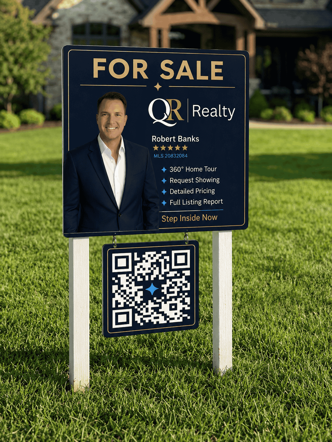 QR Buddy yard sign in front of home